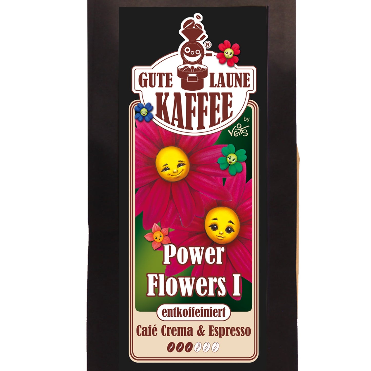 Power Flowers 1, entkoffeinierter Kaffee, Cafe Crema, Filterkaffee, Espresso