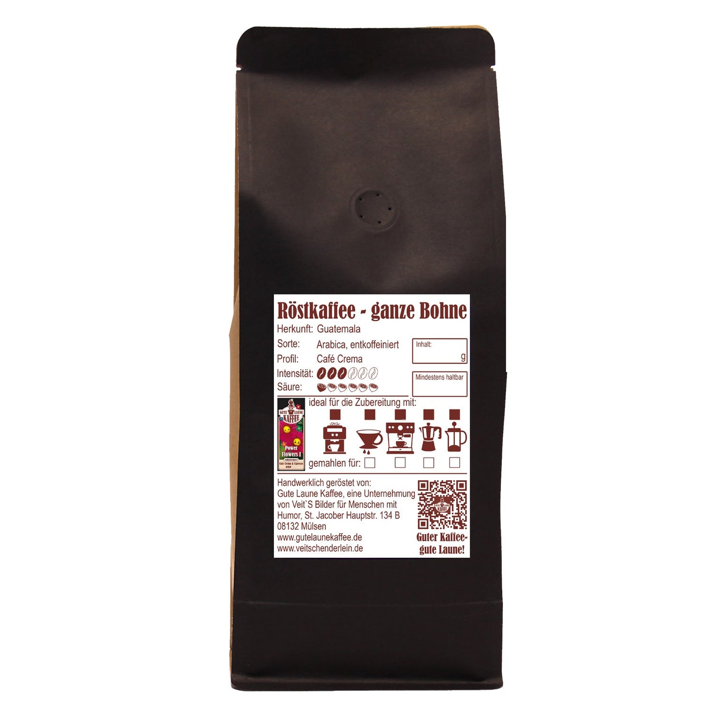 Power Flowers 1, entkoffeinierter Kaffee, Cafe Crema, Filterkaffee, Espresso