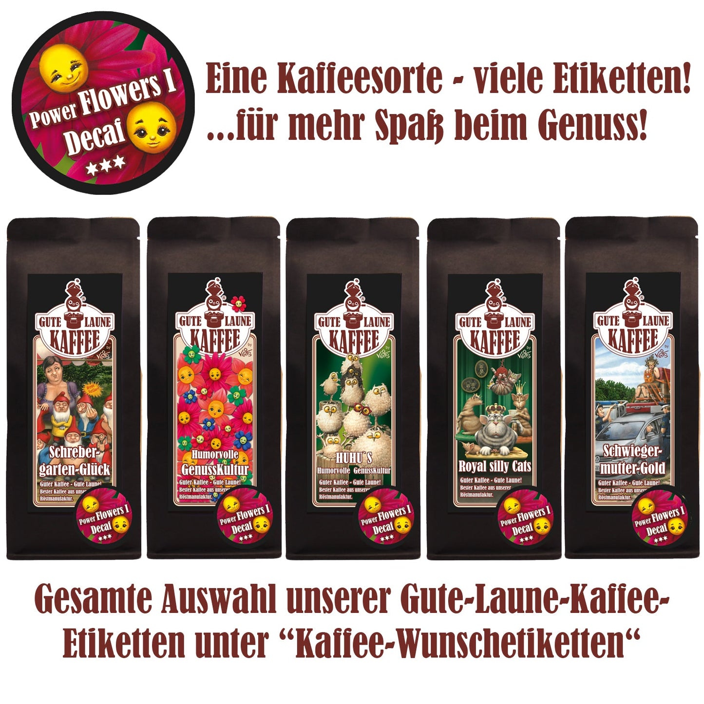 Power Flowers 1, entkoffeinierter Kaffee, Cafe Crema, Filterkaffee, Espresso