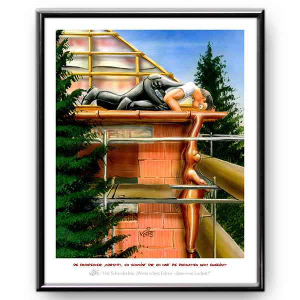 Bild Karikatur Cartoon Dachdecker Dachklempner