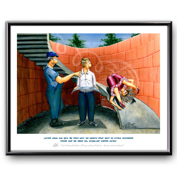 Bild Karikatur Cartoon Hausbau Bau Treppe