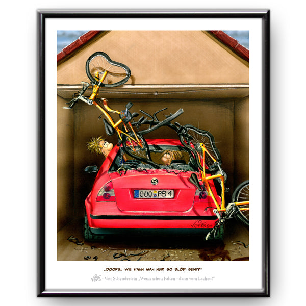 Bild Karikatur Cartoon Auto Fahrrad Parken
