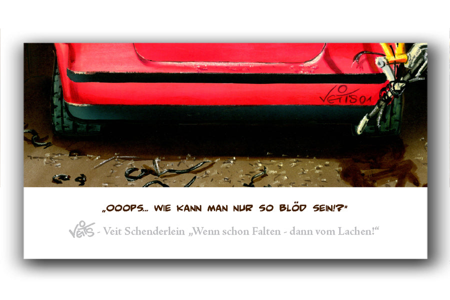 Bild Karikatur Cartoon Auto Fahrrad Parken