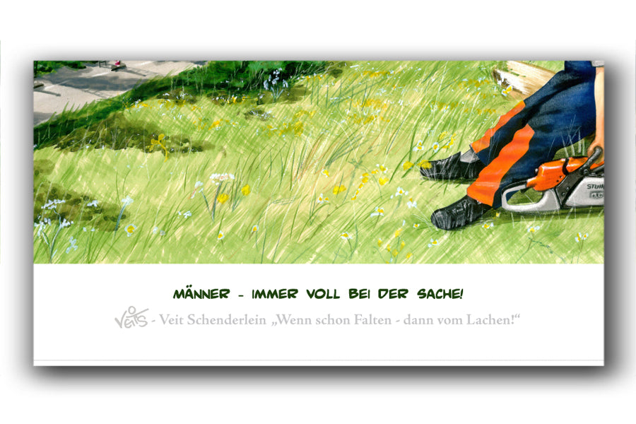 Bild Karikatur Cartoon Arbeit Gartenbau Gärtner Männer Baumbeschneidung