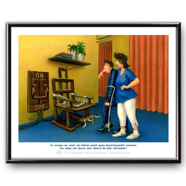Bild Karikatur Cartoon Physiotherapie Reizstrom