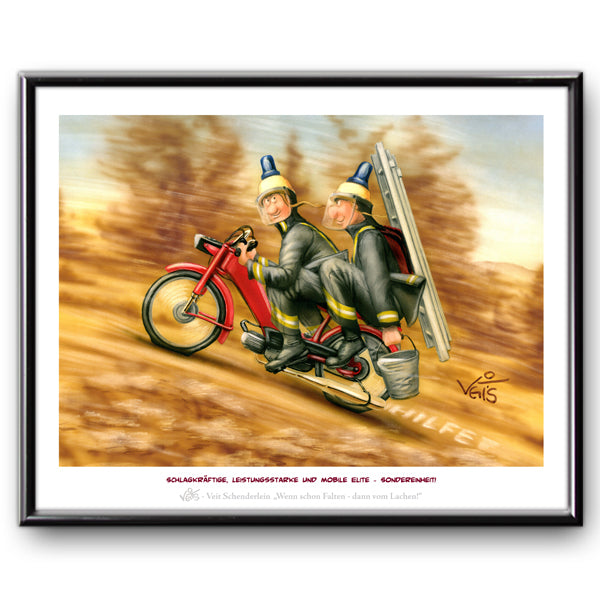 Bild Karikatur Cartoon Feuerwehr Moped