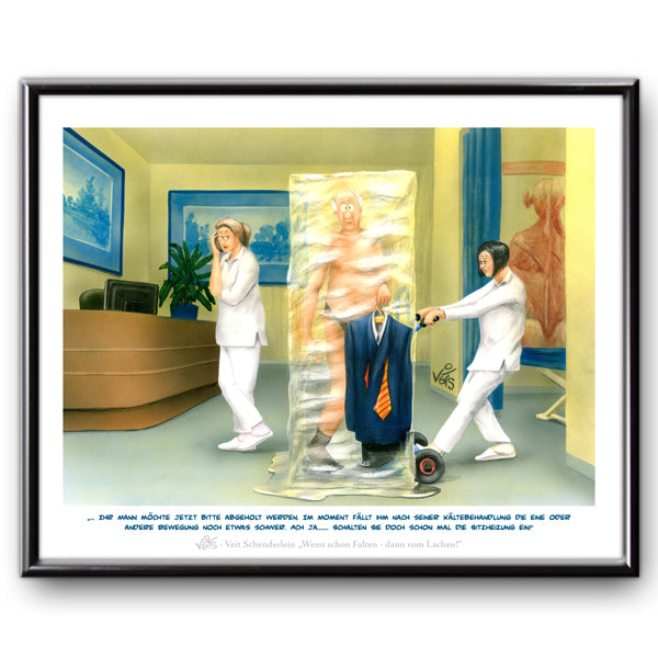 Bild Karikatur Cartoon Physiotherapie Kältetherapie