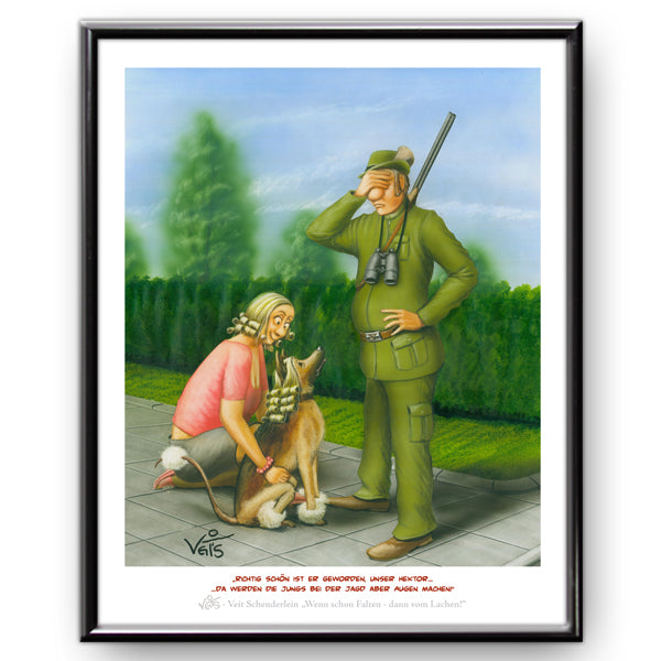 Bild Karikatur Cartoon Jäger Hund Jagd