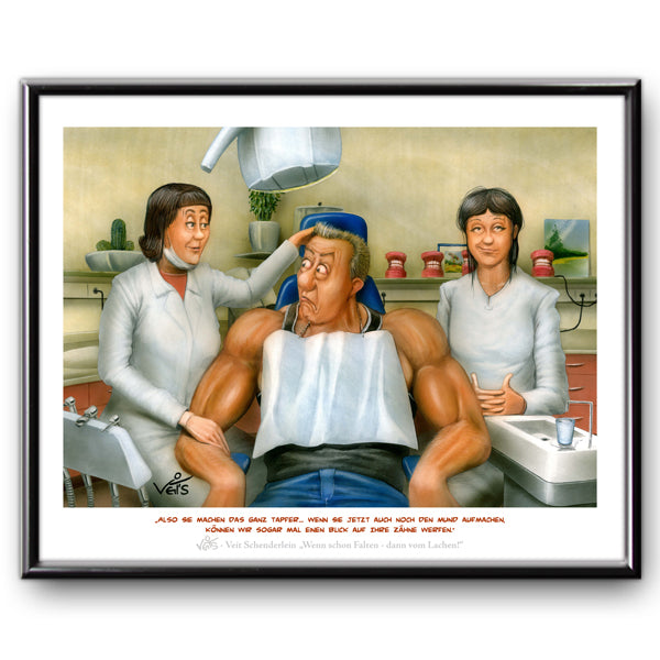 Bild Karikatur Cartoon Männer Zahnarzt Dentist Zahnarztpraxis