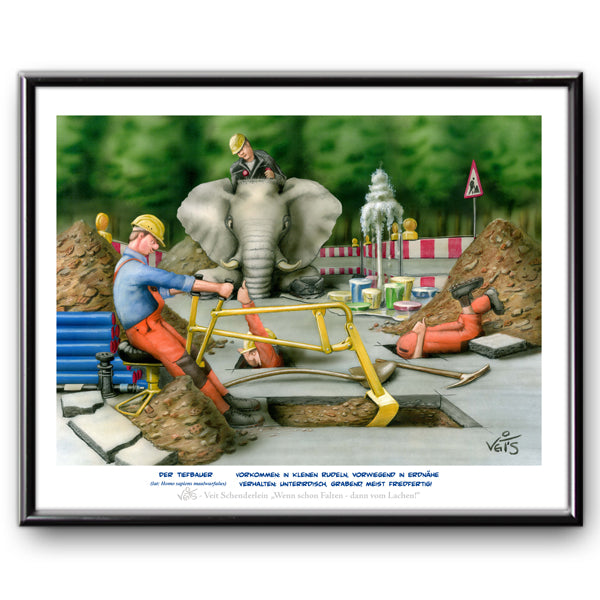 Bild Karikatur Cartoon Bau Tiefbau Tiefbauer