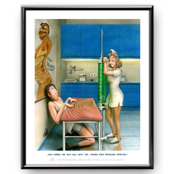 Bild Karikatur Cartoon Arzt Arztpraxis Krankenschwester Spritze