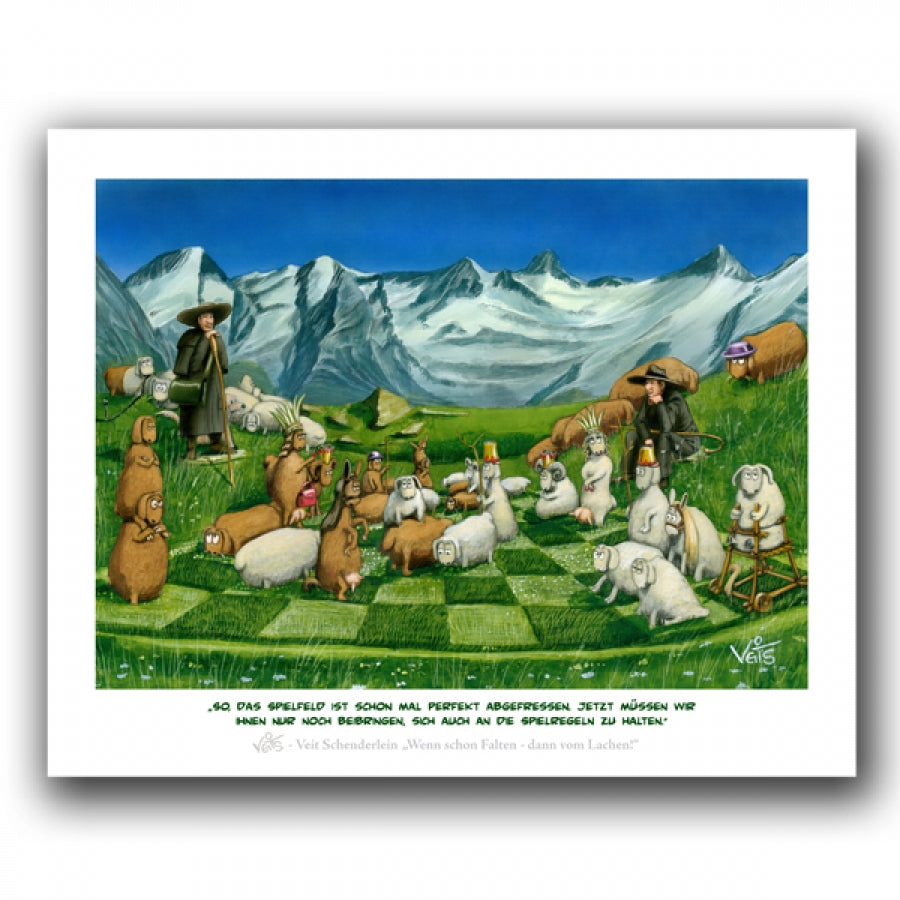 Bild Karikatur Cartoon Schach Schäfer Schafe Schachspiel