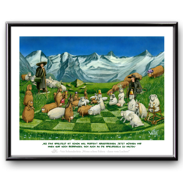Bild Karikatur Cartoon Schach Schäfer Schafe Schachspiel