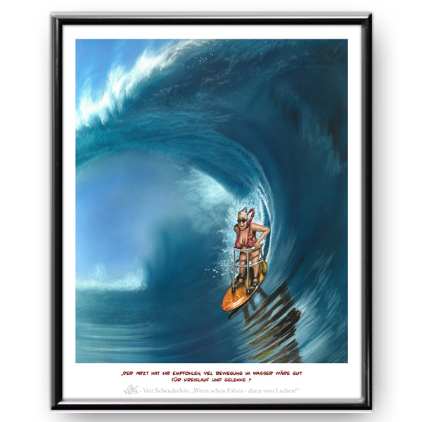 Bild Karikatur Cartoon Sport Wassersport Oma Surfen