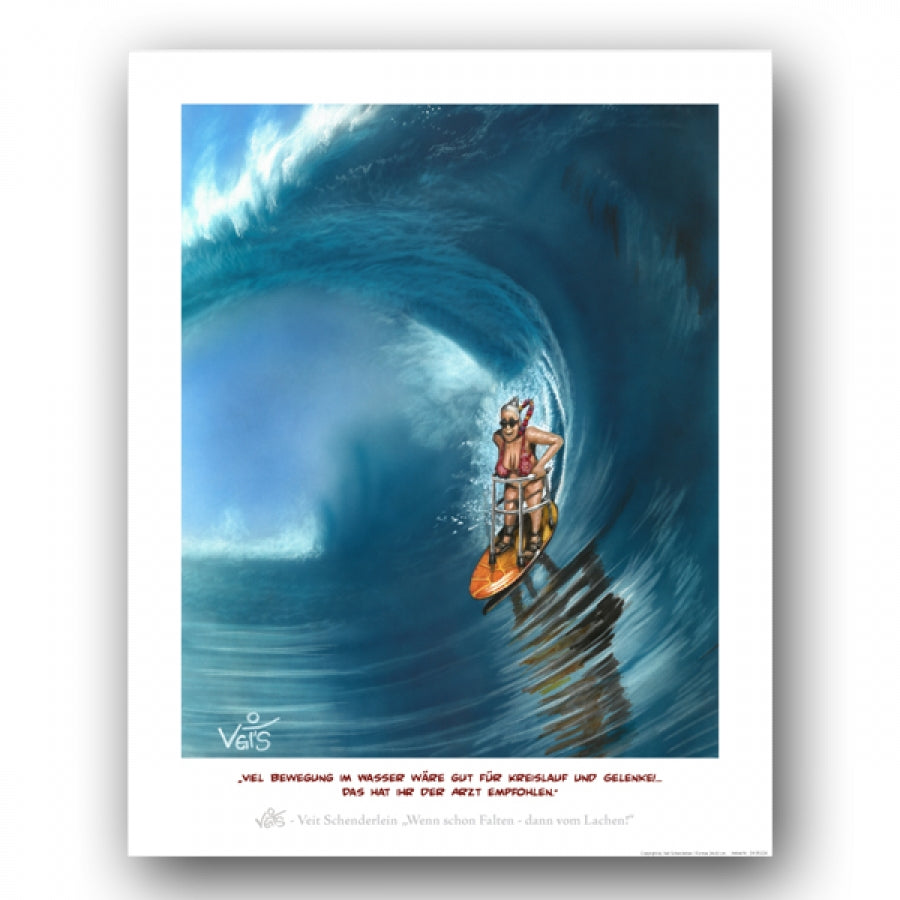 Bild Karikatur Cartoon Sport Wassersport Oma Surfen