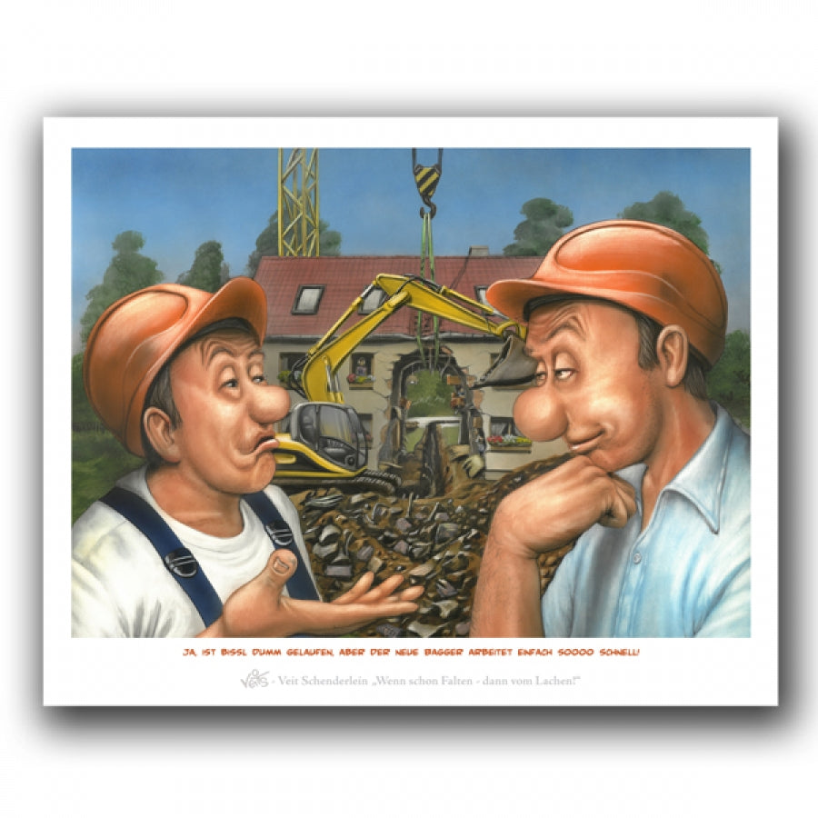 Bild Karikatur Cartoon Bau Bauarbeiter Bagger