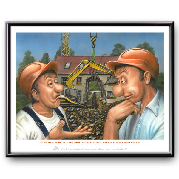 Bild Karikatur Cartoon Bau Bauarbeiter Bagger