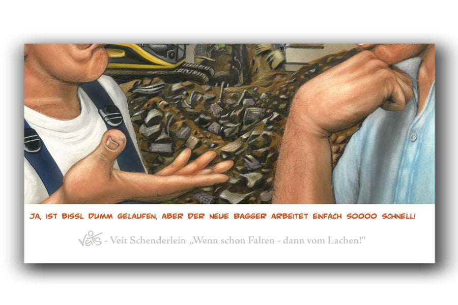 Bild Karikatur Cartoon Bau Bauarbeiter Bagger