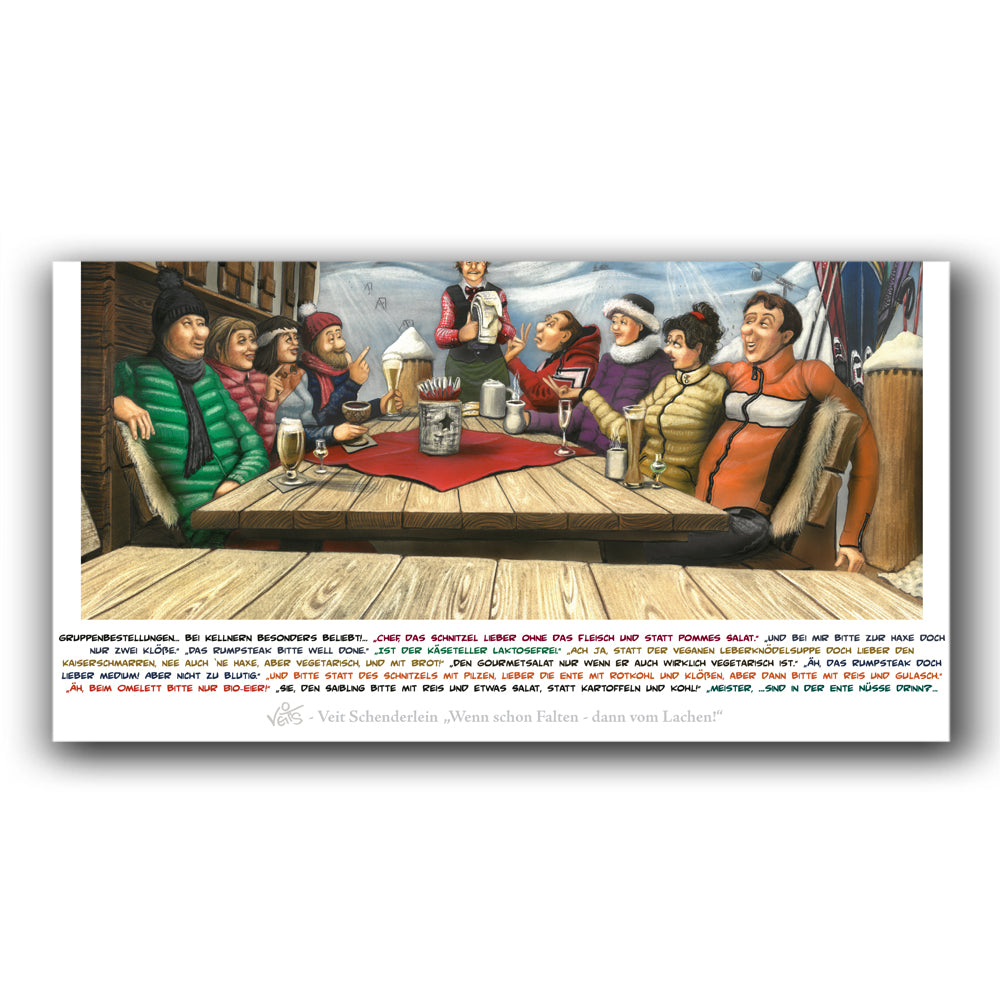 Bild, Karikatur, Cartoon, Wandern, Kellner, Hütte