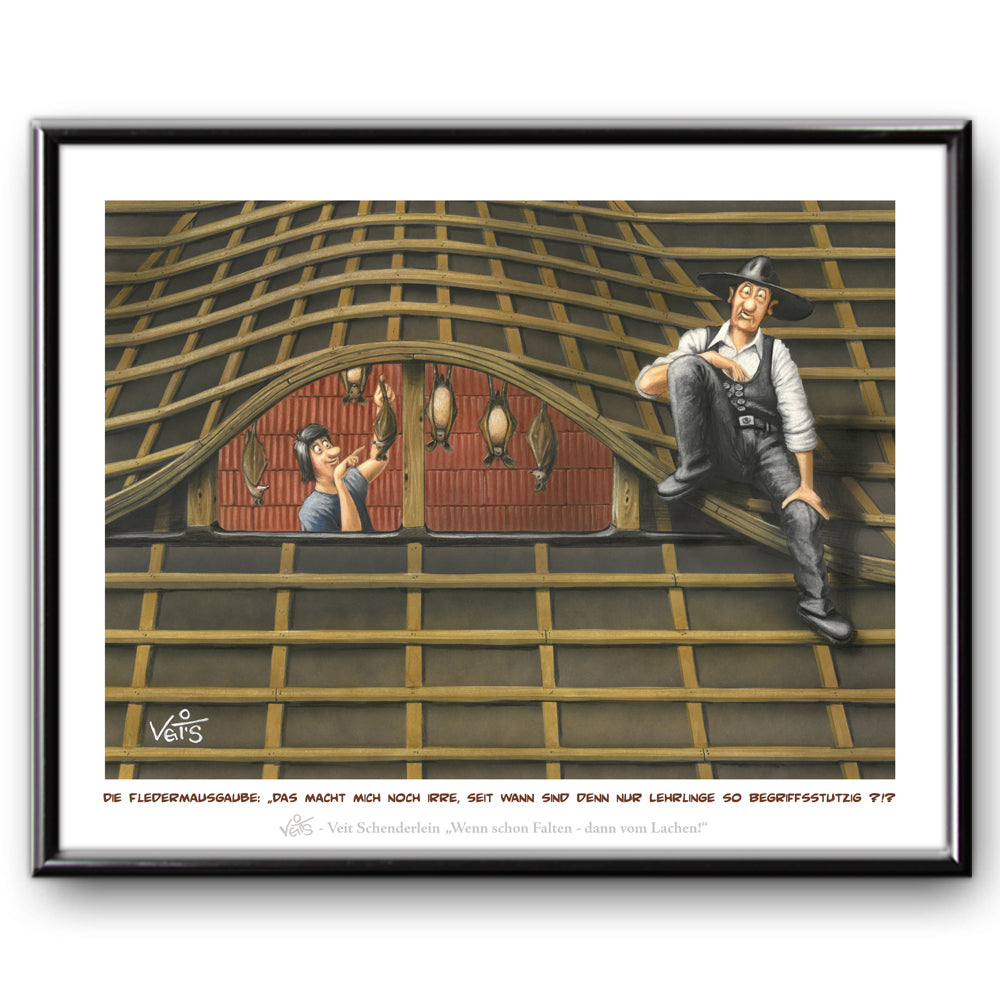 Bild, Karikatur, Cartoon, Dach Dachdecker Fledermausgaube