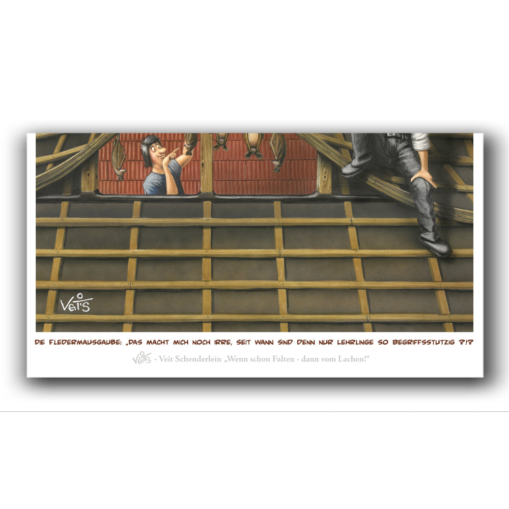 Bild, Karikatur, Cartoon, Dach Dachdecker Fledermausgaube
