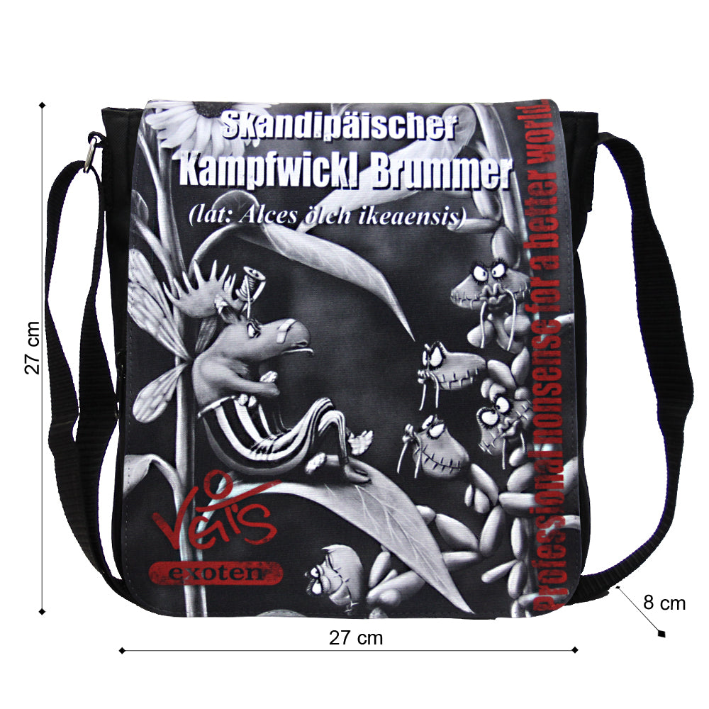 Veit`S Gute Laune Tasche Handtasche Schultertasche Emma Noir mit Exoten-Motiv "Veit`S Skandipäischer Kampfwickl Brummer"
