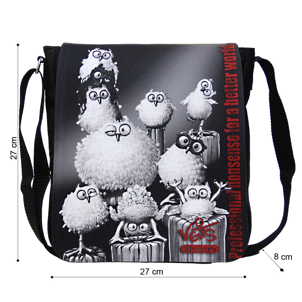 Veit`S Gute Laune Tasche Handtasche Schultertasche Emma Noir mit Eulen-Motiv "Veit`S Huhu`s"