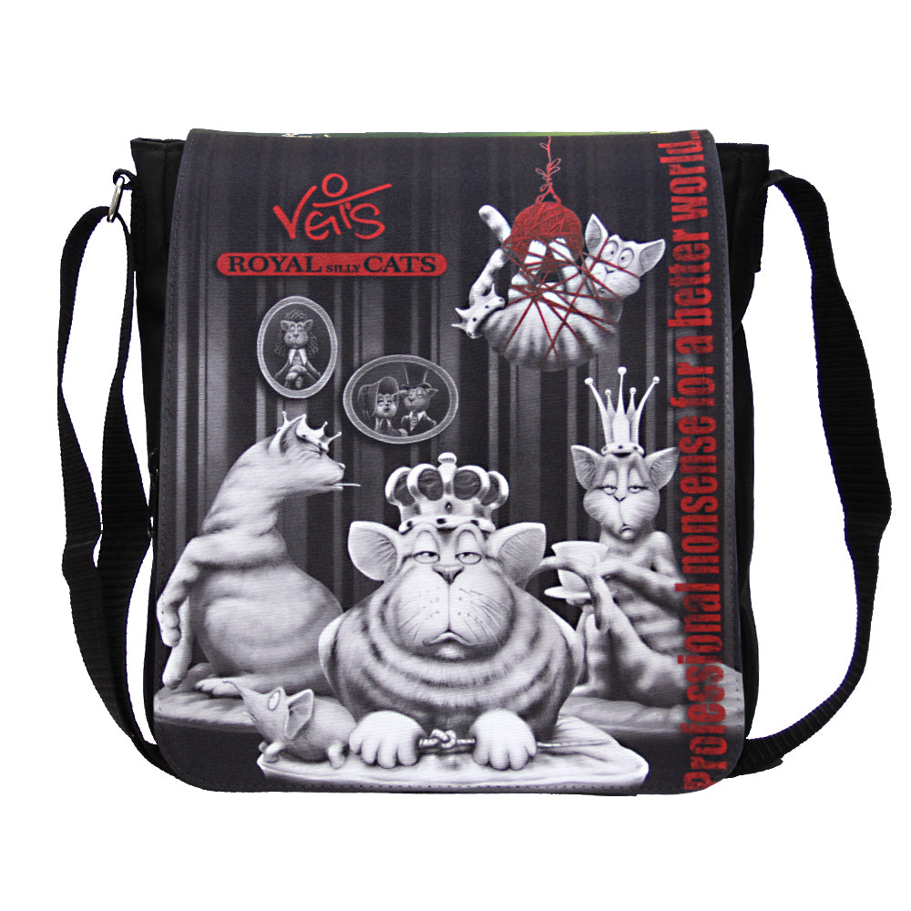 Veit`S Gute Laune Tasche Handtasche Schultertasche Emma Noir mit Katzen-Motiv "Veit`S ROYAL SILLY CATS"