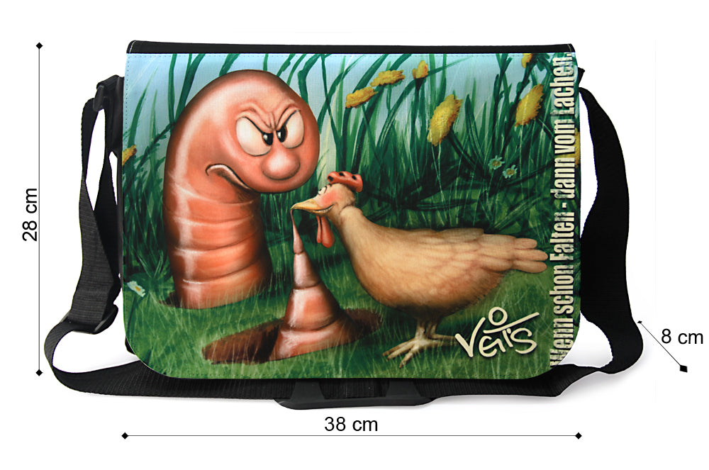Veit`S Gute Laune Tasche, Schultertasche, Laptoptasche mit Motiv "Megawurm"