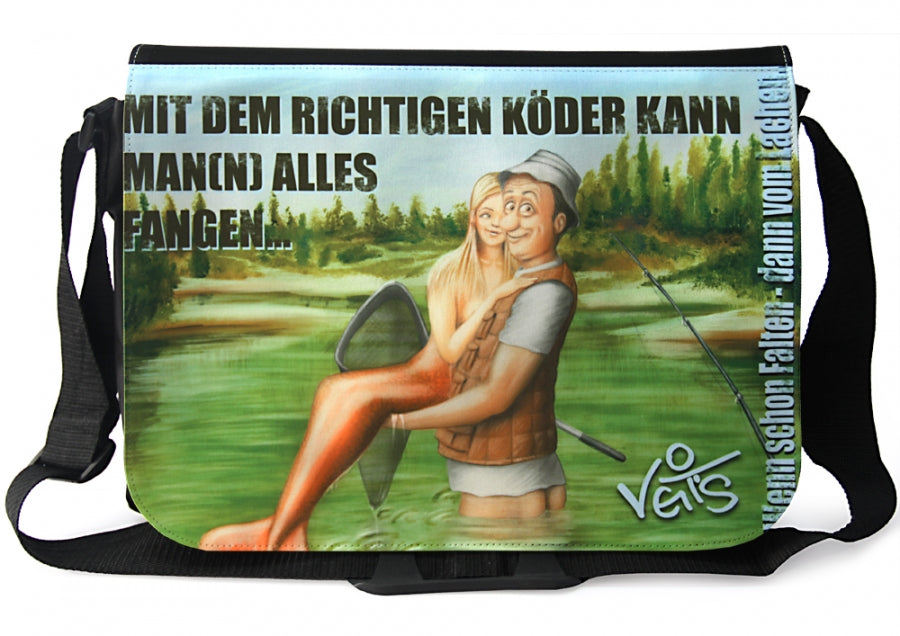 Veit`S Gute Laune Tasche, Schultertasche, Laptoptasche mit Motiv "Angeln"
