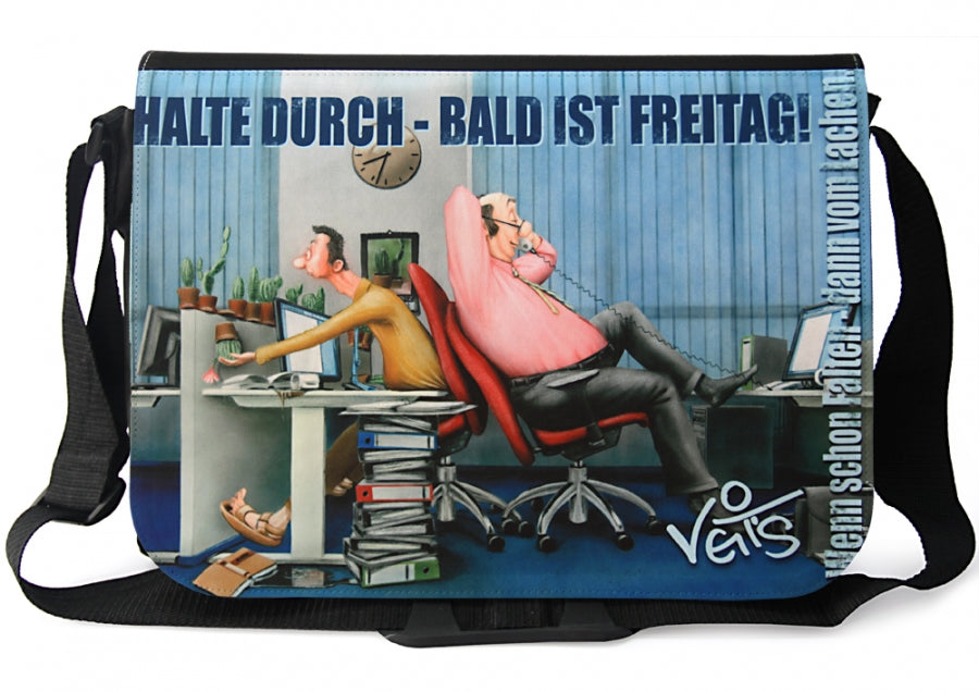 Veit`S Gute Laune Tasche, Schultertasche, Laptoptasche mit Motiv "Halte durch bald ist Freitag Büro"