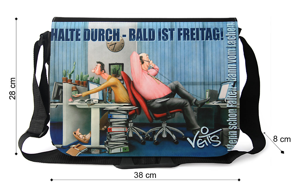 Veit`S Gute Laune Tasche, Schultertasche, Laptoptasche mit Motiv "Halte durch bald ist Freitag Büro"