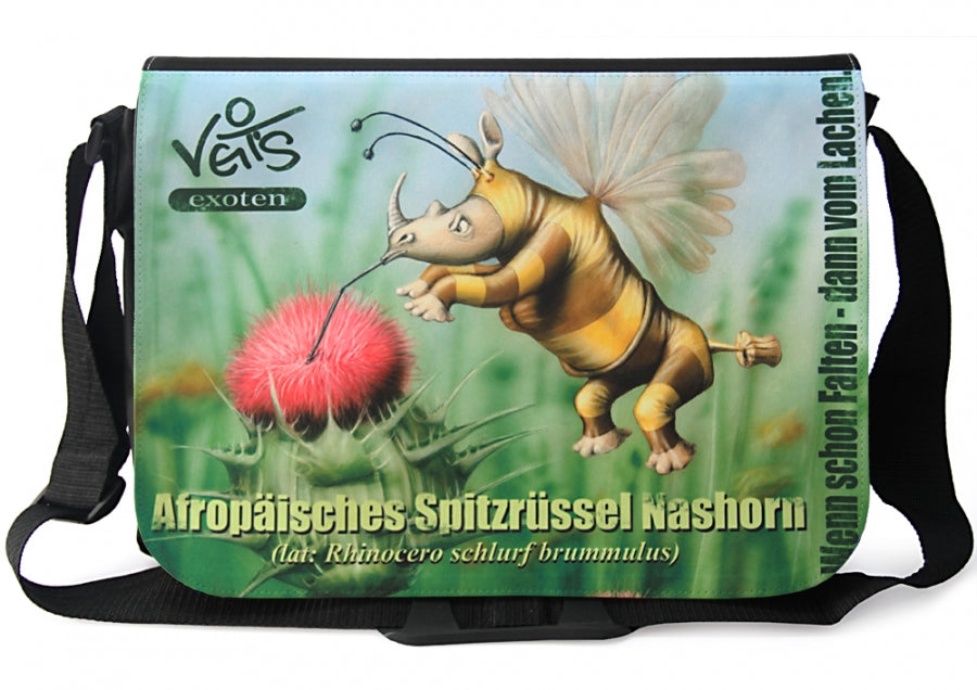 Veit`S Gute Laune Tasche, Schultertasche, Laptoptasche mit Exoten-Motiv "Afropäisches Spitzrüssel Nashorn"