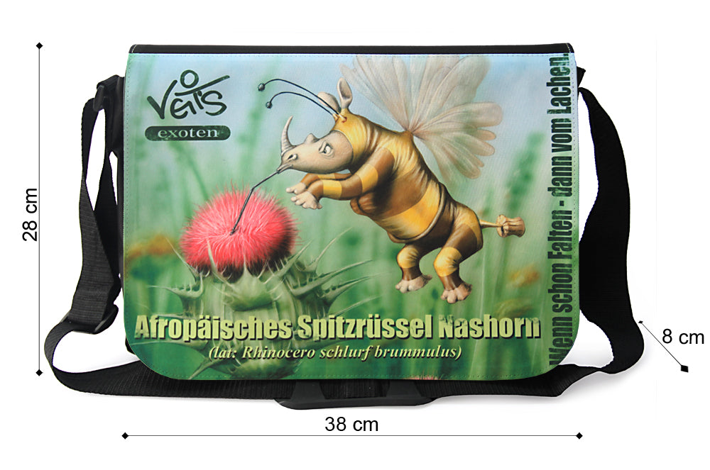 Veit`S Gute Laune Tasche, Schultertasche, Laptoptasche mit Exoten-Motiv "Afropäisches Spitzrüssel Nashorn"