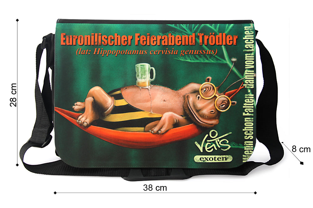 Veit`S Gute Laune Tasche, Schultertasche, Laptoptasche mit Exoten-Motiv "Euronilischer Feierabend Trödler"