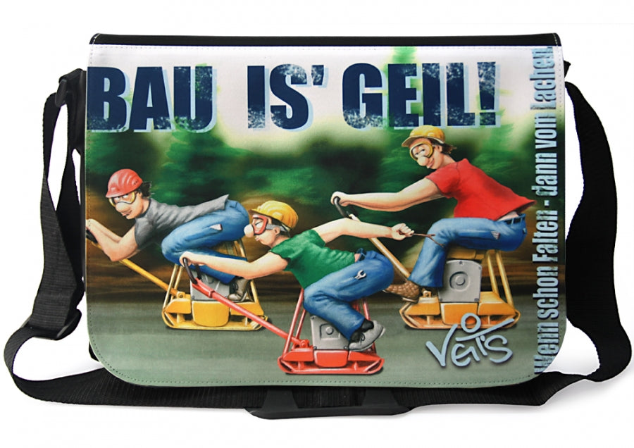 Tasche, Schultertasche, Laptoptasche mit Motiv "Bau is' Geil!", Veit`S Gute Laune Taschen