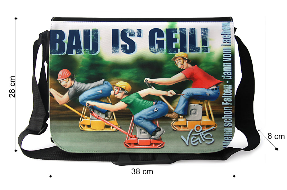 Tasche, Schultertasche, Laptoptasche mit Motiv "Bau is' Geil!", Veit`S Gute Laune Taschen