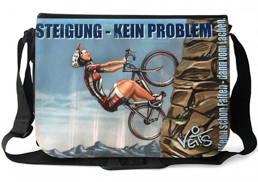 Tasche, Schultertasche, Laptoptasche mit Motiv "Radfahrer - Steigung kein Problem", Veit`S Gute Laune Taschen