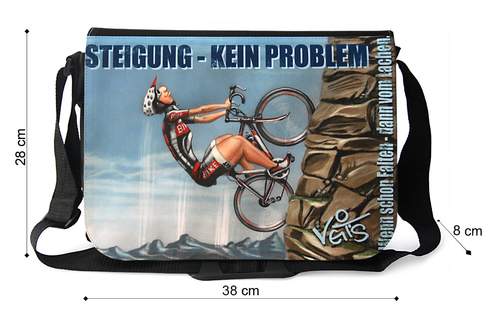 Tasche, Schultertasche, Laptoptasche mit Motiv "Radfahrer - Steigung kein Problem", Veit`S Gute Laune Taschen