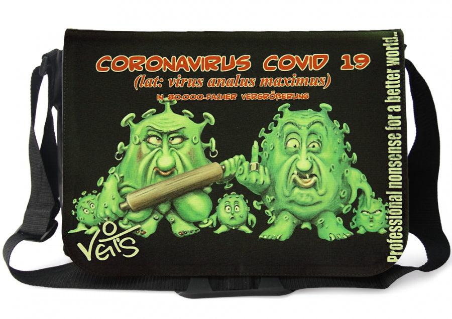 Veit'S Gute Laune Tasche Schultertasche Laptoptasche Messenger Bag mit Motiv: Coronavirus Covid 19 (lat: virus analus maximus)