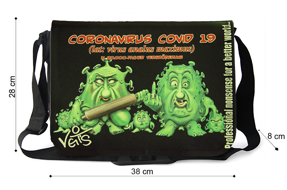 Veit'S Gute Laune Tasche Schultertasche Laptoptasche Messenger Bag mit Motiv: Coronavirus Covid 19 (lat: virus analus maximus)