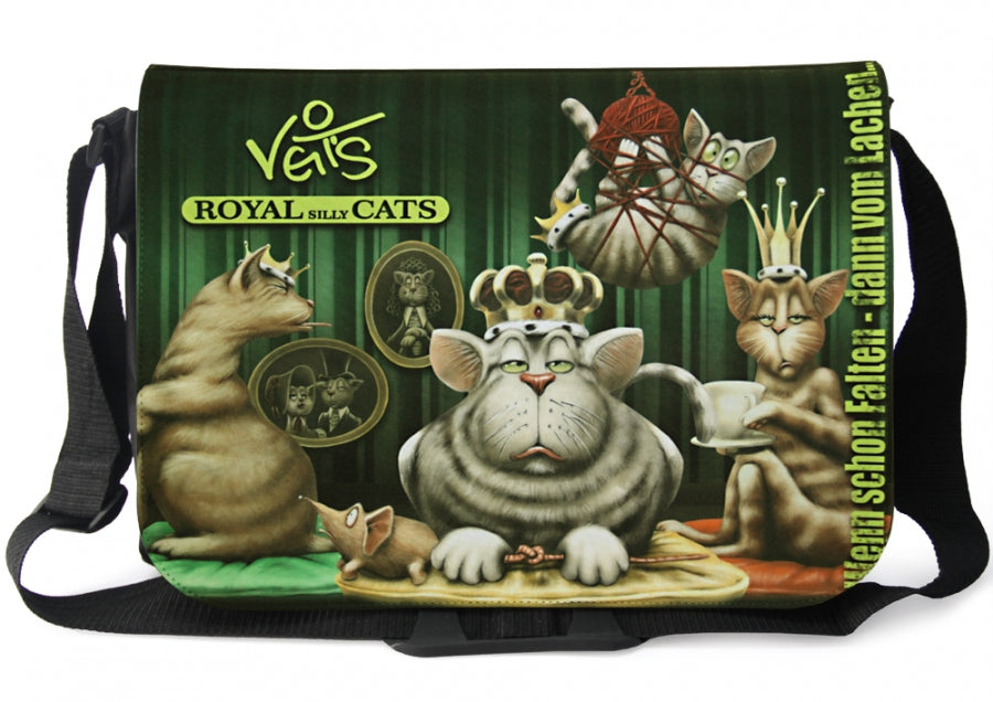 Veit'S Gute Laune Tasche Schultertasche Laptoptasche Messenger Bag mit Katzen-Motiv "Veit`S ROYAL SILLY CATS"