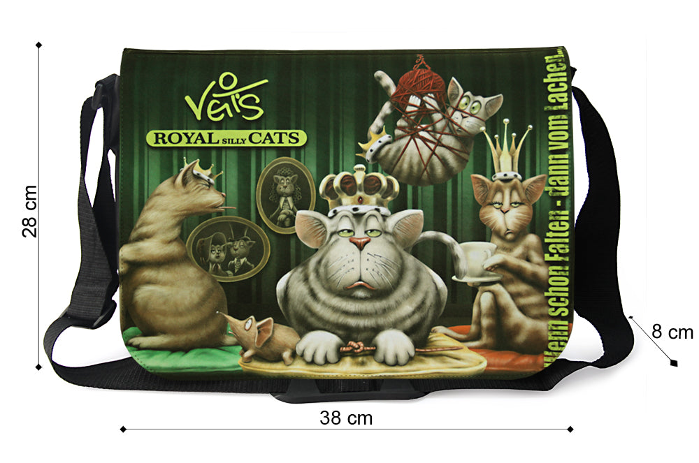 Veit'S Gute Laune Tasche  Schultertasche Laptoptasche Messenger Bag mit Katzen-Motiv "Veit`S ROYAL SILLY CATS"