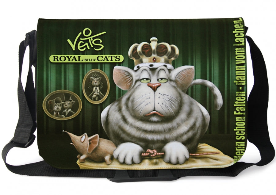 Veit'S lustige Schultertasche Umhängetasche Laptoptasche Messenger Bag mit Katzen-Motiv "Veit`S ROYAL SILLY CATS - Royal-Ronald"