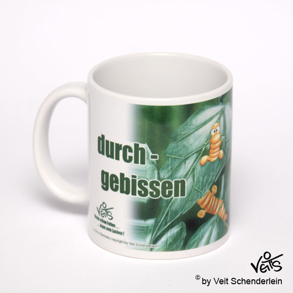 Tassen, Kaffeebecher, Kaffeetassen, Veit`S Gute Laune Tassen, Raupe "Durchgebissen"