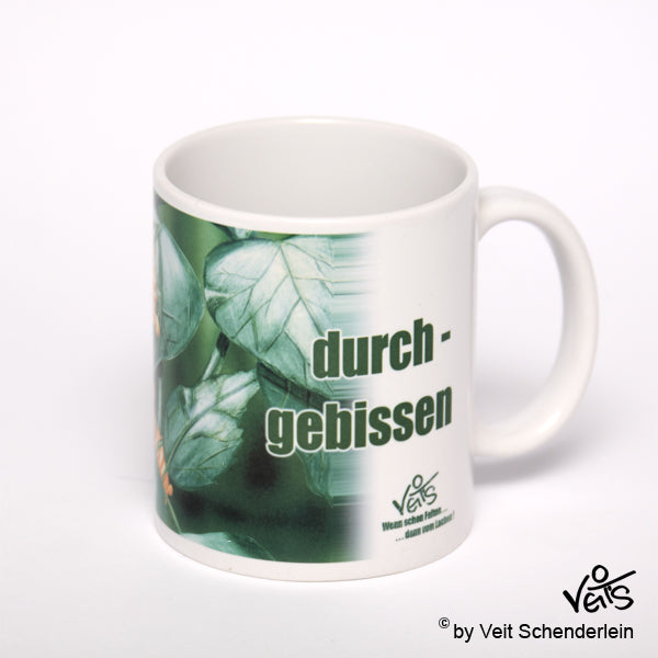 Tassen, Kaffeebecher, Kaffeetassen, Veit`S Gute Laune Tassen, Raupe "Durchgebissen"