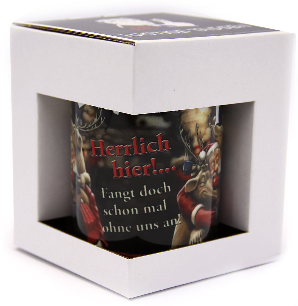 Tassen, Kaffeebecher, Glühweinbecher, Veit`S Gute Laune Tasse Weihnachten Glühwein "Herrlich hier - fangt doch schon mal ohne uns an."..