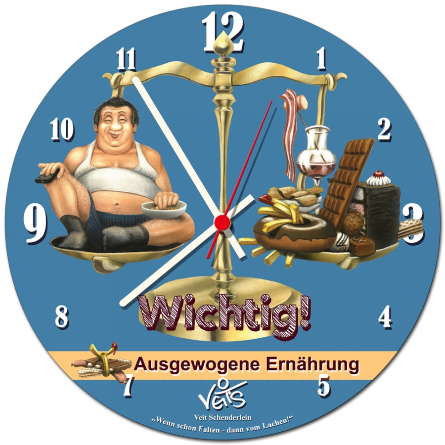 Wanduhr rund, lustige Uhr, Küchenuhr, Veit`S Gute Laune Uhr"Ausgewogene Ernährung"
