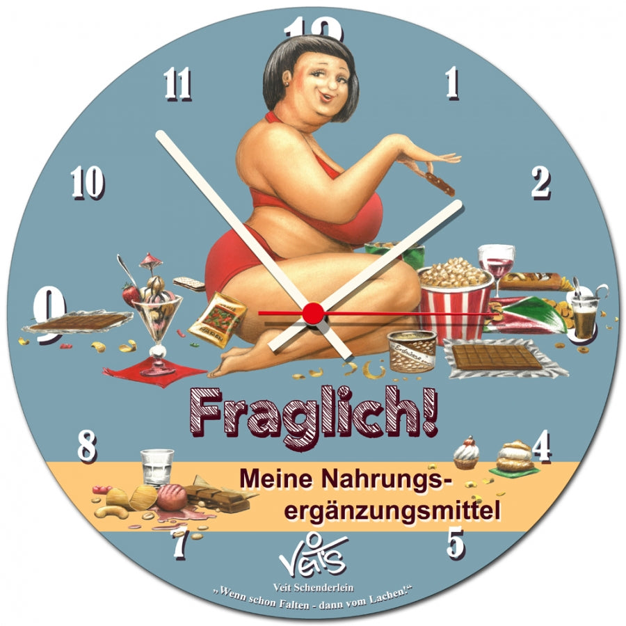 Wanduhr rund, lustige Uhr, Küchenuhr, Veit`S Gute Laune Uhr "Nahrungsergänzungsmittel"
