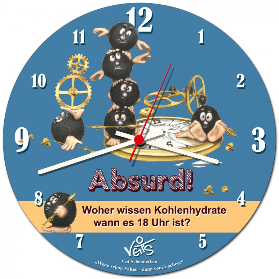 Wanduhr rund, lustige Uhr, Küchenuhr, Veit`S Gute Laune Uhr "Kohlenhydrate"